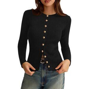 Womens 2025 Fall Cardigan Sweaters Lightweight Long Sleeve Button-Up Ribbed Knit